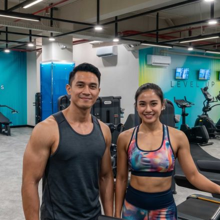 Pria dan wanita fit yang berolahraga di fithub