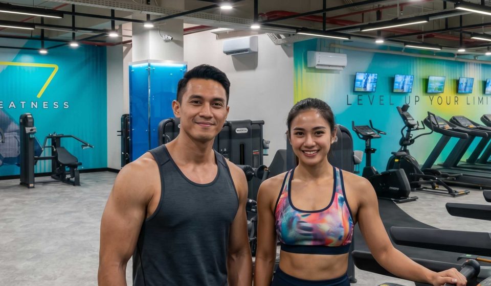 Pria dan wanita fit yang berolahraga di fithub